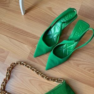 Kelly Zara Green Sling Back Heels
